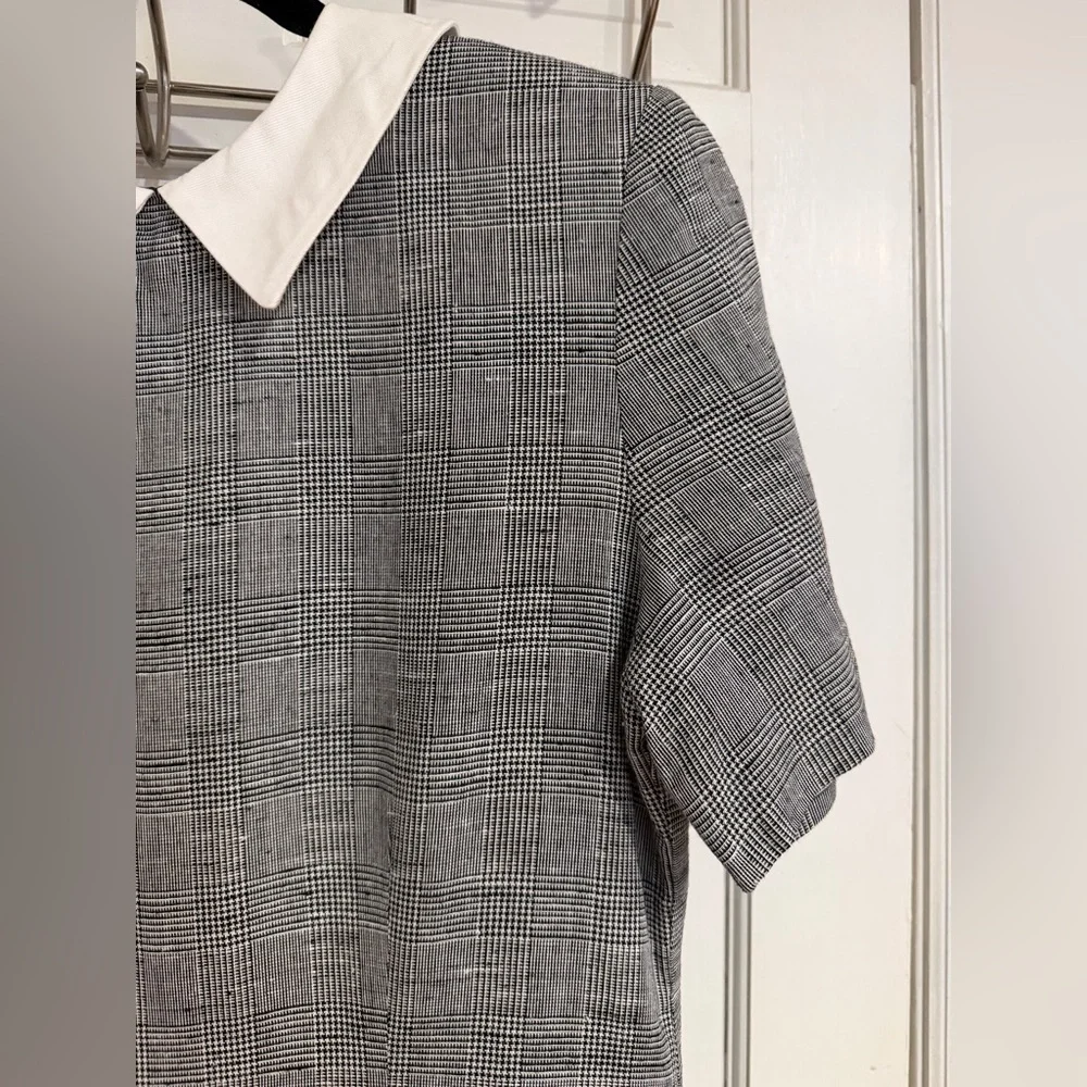 Vintage 1980’s Brooks Brothers Black White Houndstooth Dress with White Collar - Picture 3 of 8
